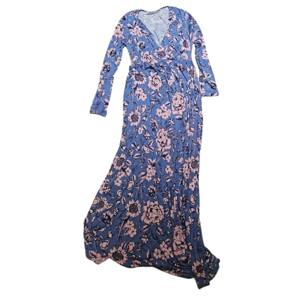 Motherhood Maternity Light Blue Floral Faux Wrap Maxi Dress Size Small - Picture 3 of 4